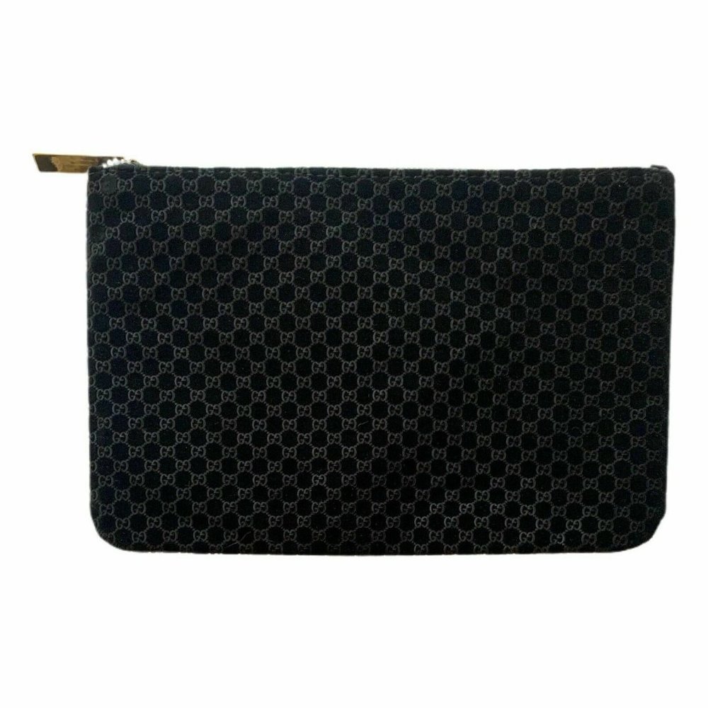 NEW! Authentic GG GUCCI Logo Black Velvet Pouch Purse Cosmetic Bag Embossed Rare - Picture 2 of 6